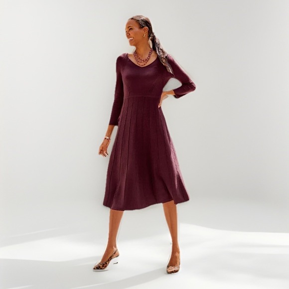 Talbots Dresses & Skirts - Talbots Sweater Dress Pure 100% Merino Wool Pleated Burgundy Wine Old Money LP